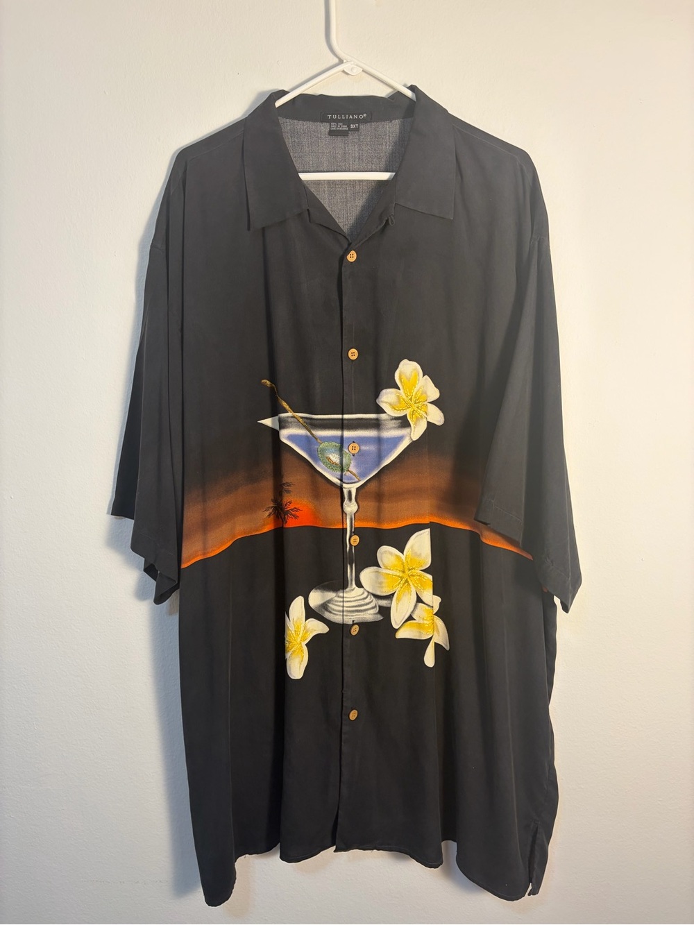 Tulliano Hawaiian Button Up Shirt 3XT Martini Tropical Camp Shirt 100% Silk